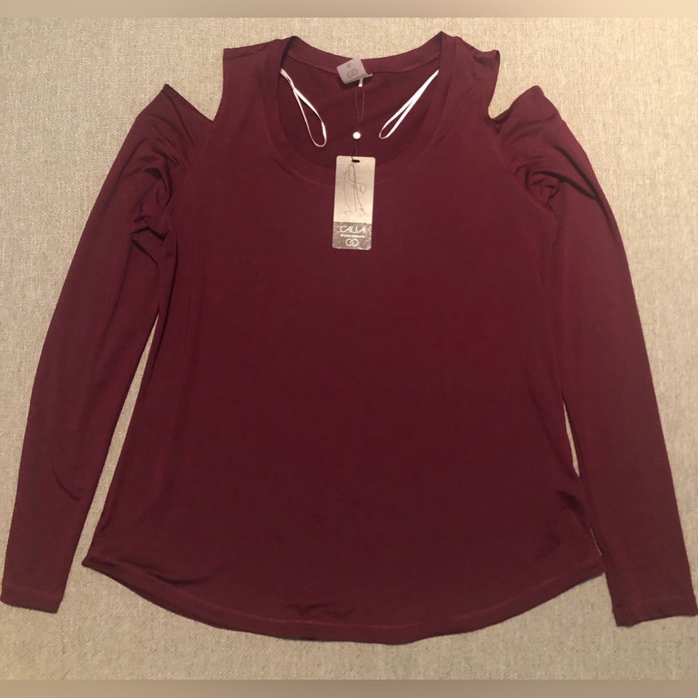 CALIA NWT Cold Shoulder Long Sleeve, Crimson, XL